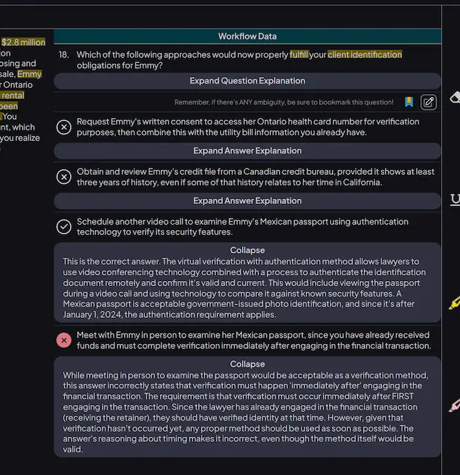 Question interface with explanation